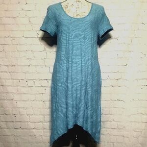 Soft Surroundings Blue Midi Tunic Dress Sharkbite Hem, Size M